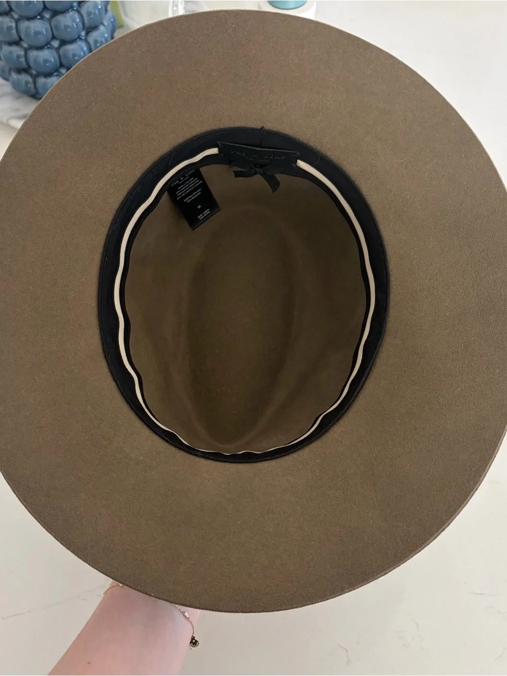 rag & bone Olive Felt Wide-Brim Hat with Black Band